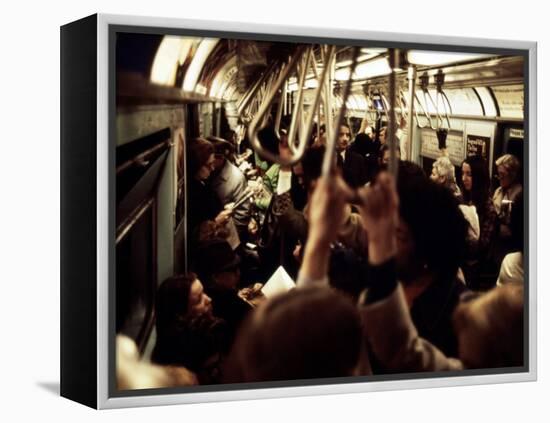 1970s America, Passengers on a Subway Car, New York City, New York, 1972-null-Framed Stretched Canvas