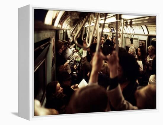 1970s America, Passengers on a Subway Car, New York City, New York, 1972-null-Framed Stretched Canvas