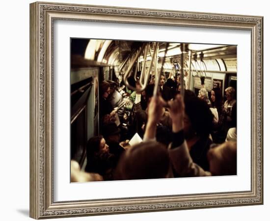 1970s America, Passengers on a Subway Car, New York City, New York, 1972-null-Framed Photo