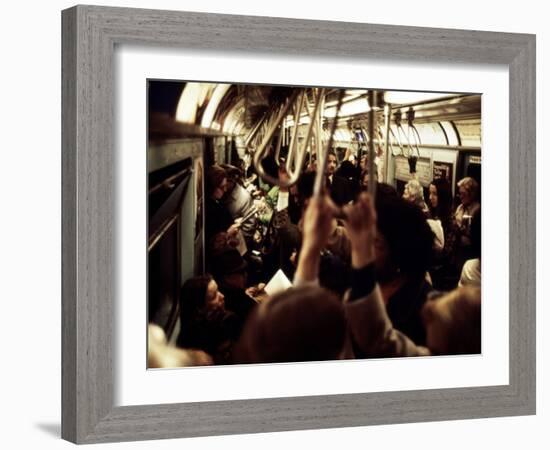 1970s America, Passengers on a Subway Car, New York City, New York, 1972-null-Framed Photo