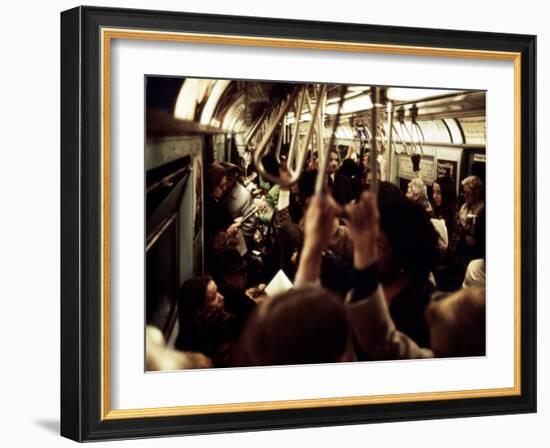 1970s America, Passengers on a Subway Car, New York City, New York, 1972-null-Framed Photo