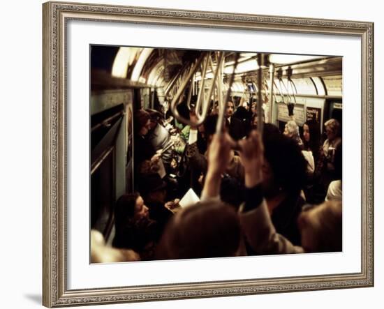 1970s America, Passengers on a Subway Car, New York City, New York, 1972-null-Framed Photo