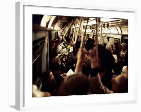 1970s America, Passengers on a Subway Car, New York City, New York, 1972-null-Framed Photo