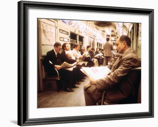 1970s America, Passengers on a Subway Car, New York City, New York, 1972-null-Framed Photo