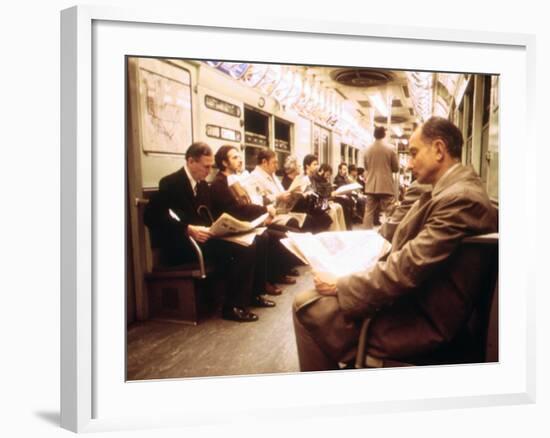 1970s America, Passengers on a Subway Car, New York City, New York, 1972-null-Framed Photo