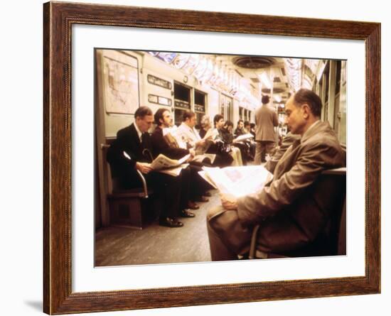 1970s America, Passengers on a Subway Car, New York City, New York, 1972--Framed Photo