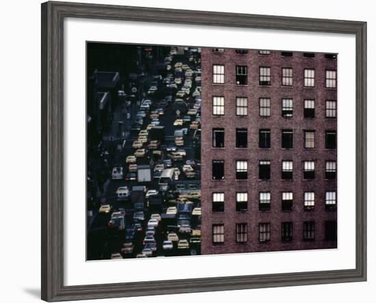 1970s America, Traffic on 6th Avenue Near 42nd Street. Manhattan, New York City, 1972-null-Framed Photo