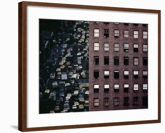 1970s America, Traffic on 6th Avenue Near 42nd Street. Manhattan, New York City, 1972-null-Framed Photo
