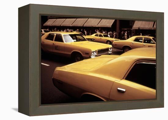 1970s America, Yellow Taxi Cabs on 5th Avenue Near 48th Street. Manhattan, New York City, 1972-null-Framed Stretched Canvas