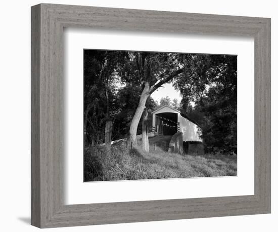 1970s Covered Bridge in Rural Wooded Area-null-Framed Photographic Print