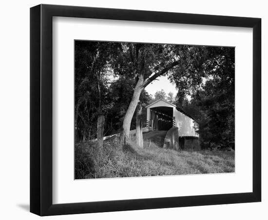 1970s Covered Bridge in Rural Wooded Area-null-Framed Photographic Print