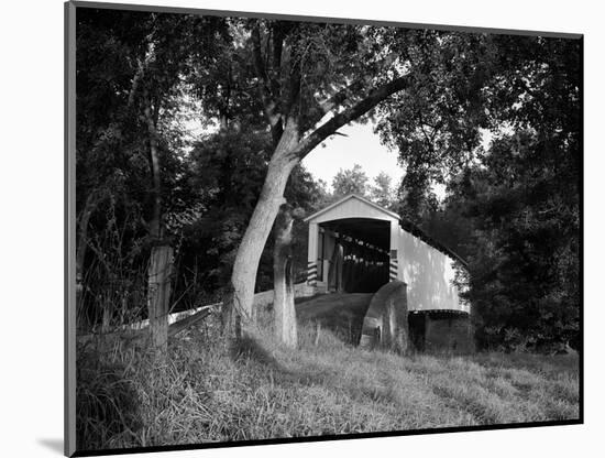 1970s Covered Bridge in Rural Wooded Area-null-Mounted Photographic Print