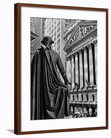 1970s New York City Stock Exchange on Wall Street from Federal Hall Behind George Washington Statue-null-Framed Photographic Print