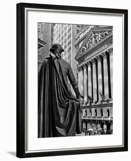 1970s New York City Stock Exchange on Wall Street from Federal Hall Behind George Washington Statue-null-Framed Photographic Print