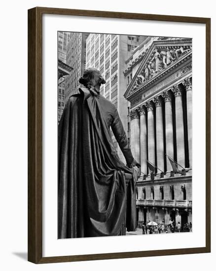 1970s New York City Stock Exchange on Wall Street from Federal Hall Behind George Washington Statue-null-Framed Photographic Print