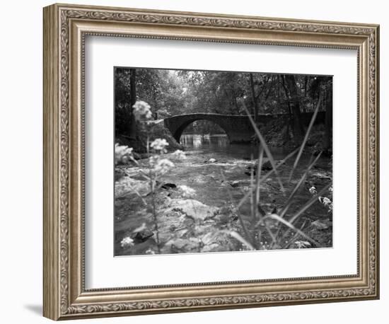 1970s Stream with Stone Bridge in Wooded Area-null-Framed Photographic Print