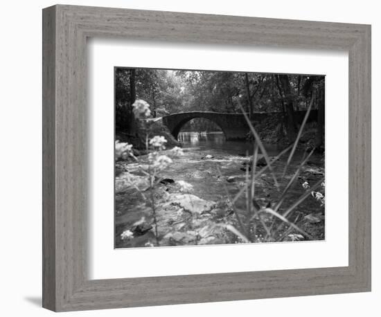 1970s Stream with Stone Bridge in Wooded Area-null-Framed Photographic Print