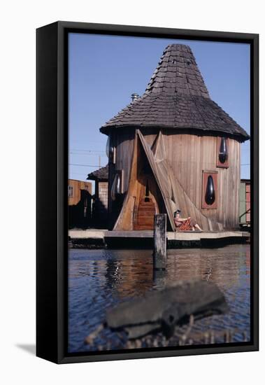 1971: Floating-Home Owner Mary Holt Sunbathes on the Deck of Her House, Sausalito, California-Michael Rougier-Framed Premier Image Canvas