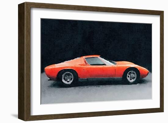 1971 Lamborghini Miura P400 S Watercolor-NaxArt-Framed Art Print