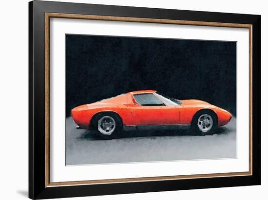 1971 Lamborghini Miura P400 S Watercolor-NaxArt-Framed Art Print