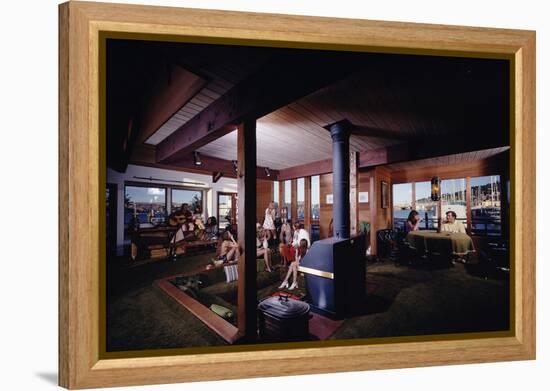 1971: People Attending a Party in the Sunken Living Room of a Floating Home, Sausalito, California-Michael Rougier-Framed Premier Image Canvas