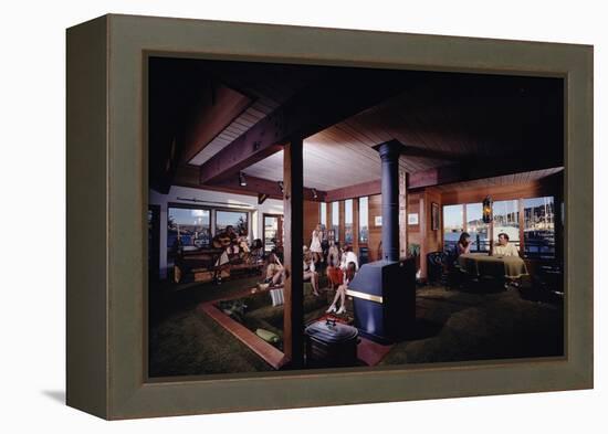 1971: People Attending a Party in the Sunken Living Room of a Floating Home, Sausalito, California-Michael Rougier-Framed Premier Image Canvas