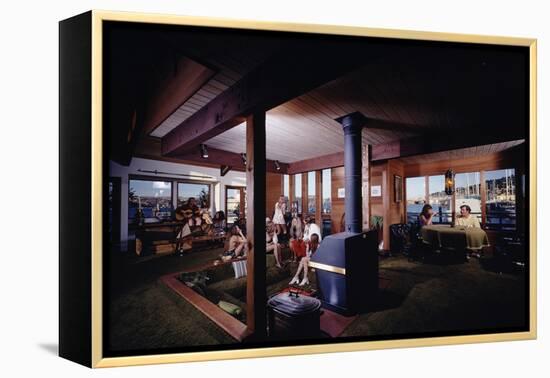 1971: People Attending a Party in the Sunken Living Room of a Floating Home, Sausalito, California-Michael Rougier-Framed Premier Image Canvas
