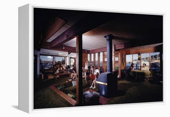 1971: People Attending a Party in the Sunken Living Room of a Floating Home, Sausalito, California-Michael Rougier-Framed Premier Image Canvas