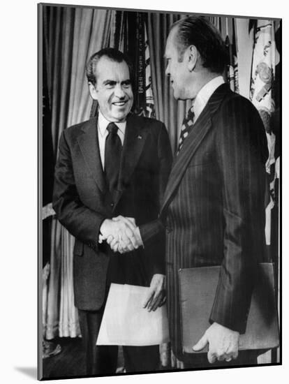 1973 US Presidency, President Richard Nixon Shakes Hands with New Vice President Gerald Ford, 1973-null-Mounted Photo