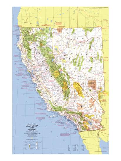 1974 Close Up Usa California And Nevada Map Art Print National Geographic Maps Art Com