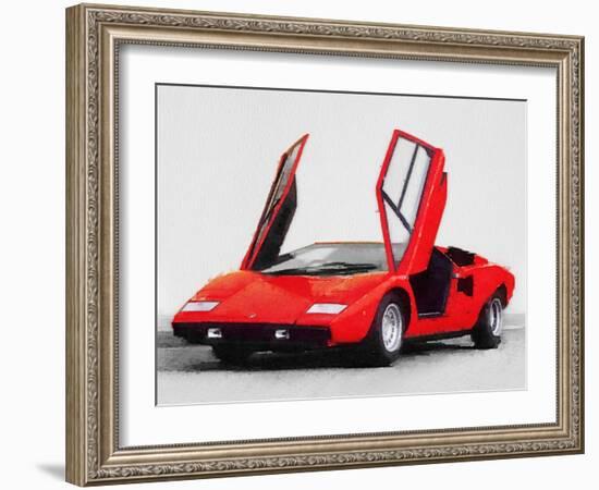 1974 Lamborghini Countach Open Doors Watercolor-NaxArt-Framed Art Print