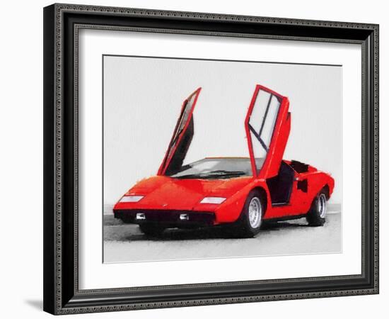 1974 Lamborghini Countach Open Doors Watercolor-NaxArt-Framed Art Print