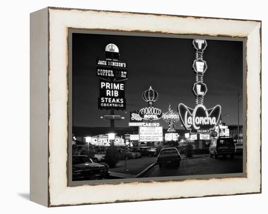 1980s Night Neon on the Strip for El Morocco La Concha Stardust Las Vegas,, Nevada-null-Framed Premier Image Canvas