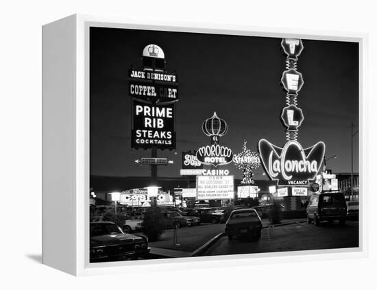 1980s Night Neon on the Strip for El Morocco La Concha Stardust Las Vegas,, Nevada-null-Framed Premier Image Canvas