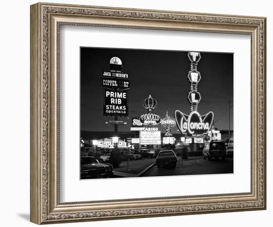 1980s Night Neon on the Strip for El Morocco La Concha Stardust Las Vegas,, Nevada-null-Framed Photographic Print