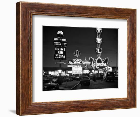 1980s Night Neon on the Strip for El Morocco La Concha Stardust Las Vegas,, Nevada-null-Framed Photographic Print