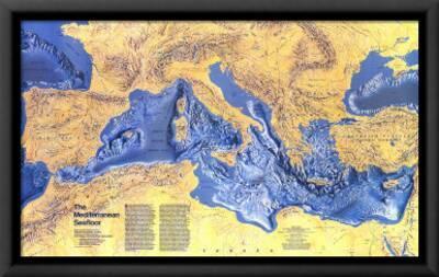 1982 Mediterranean Seafloor Map Art Print By National Geographic