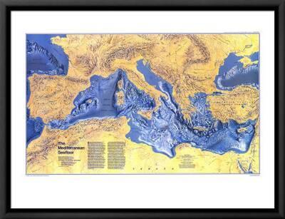 1982 Mediterranean Seafloor Map Art Print By National Geographic