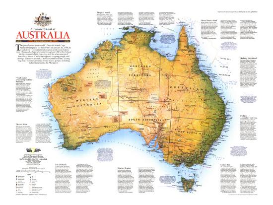 1988 Travelers Look At Australia Map Art Print National Geographic Maps Art Com