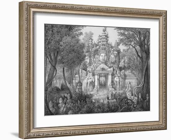 19C Print of the Elephant Gateway with Khmer Buddhists at Temple of Angkor Thom-null-Framed Giclee Print