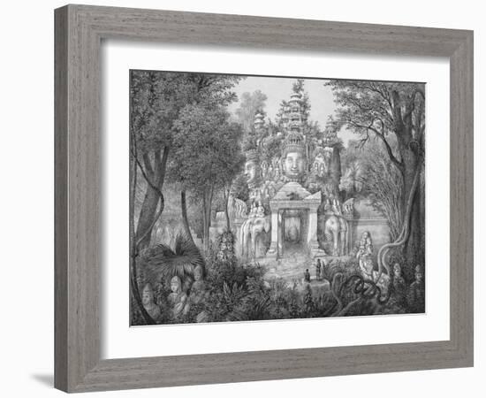 19C Print of the Elephant Gateway with Khmer Buddhists at Temple of Angkor Thom-null-Framed Giclee Print