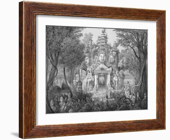 19C Print of the Elephant Gateway with Khmer Buddhists at Temple of Angkor Thom-null-Framed Giclee Print