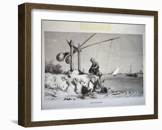 19th-Century Engraving of Egyptian Men Using a Shadoof-null-Framed Giclee Print