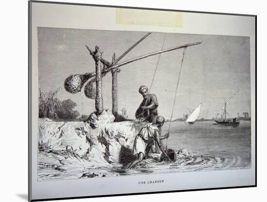19th-Century Engraving of Egyptian Men Using a Shadoof-null-Mounted Giclee Print