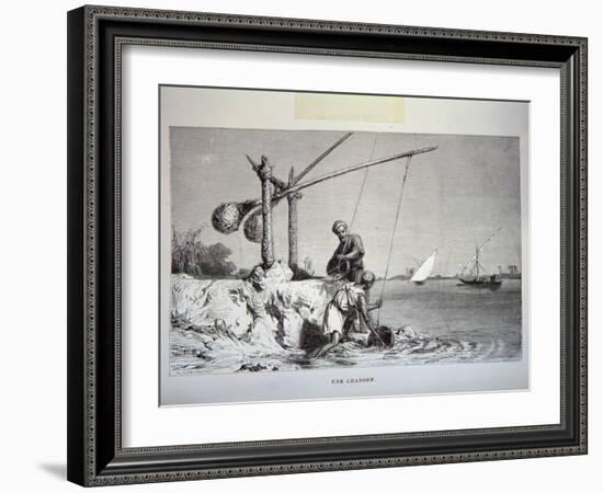 19th-Century Engraving of Egyptian Men Using a Shadoof-null-Framed Giclee Print