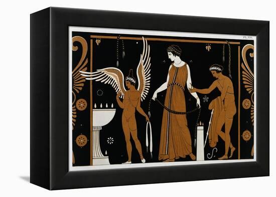 19th Century Greek Vase Illustration of Eros Before an Altar with a Woman-Stapleton Collection-Framed Premier Image Canvas