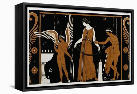 19th Century Greek Vase Illustration of Eros Before an Altar with a Woman-Stapleton Collection-Framed Premier Image Canvas