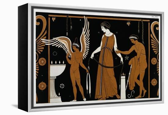 19th Century Greek Vase Illustration of Eros Before an Altar with a Woman-Stapleton Collection-Framed Premier Image Canvas