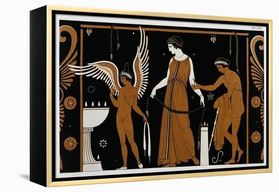 19th Century Greek Vase Illustration of Eros Before an Altar with a Woman-Stapleton Collection-Framed Premier Image Canvas