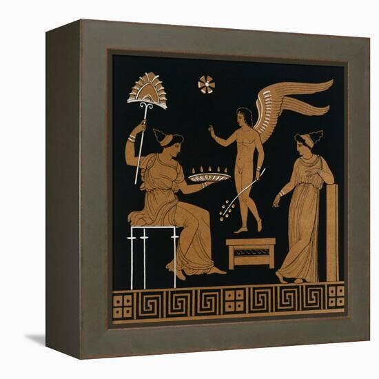 19th Century Greek Vase Illustration of Eros with Two Courtesans-Stapleton Collection-Framed Premier Image Canvas